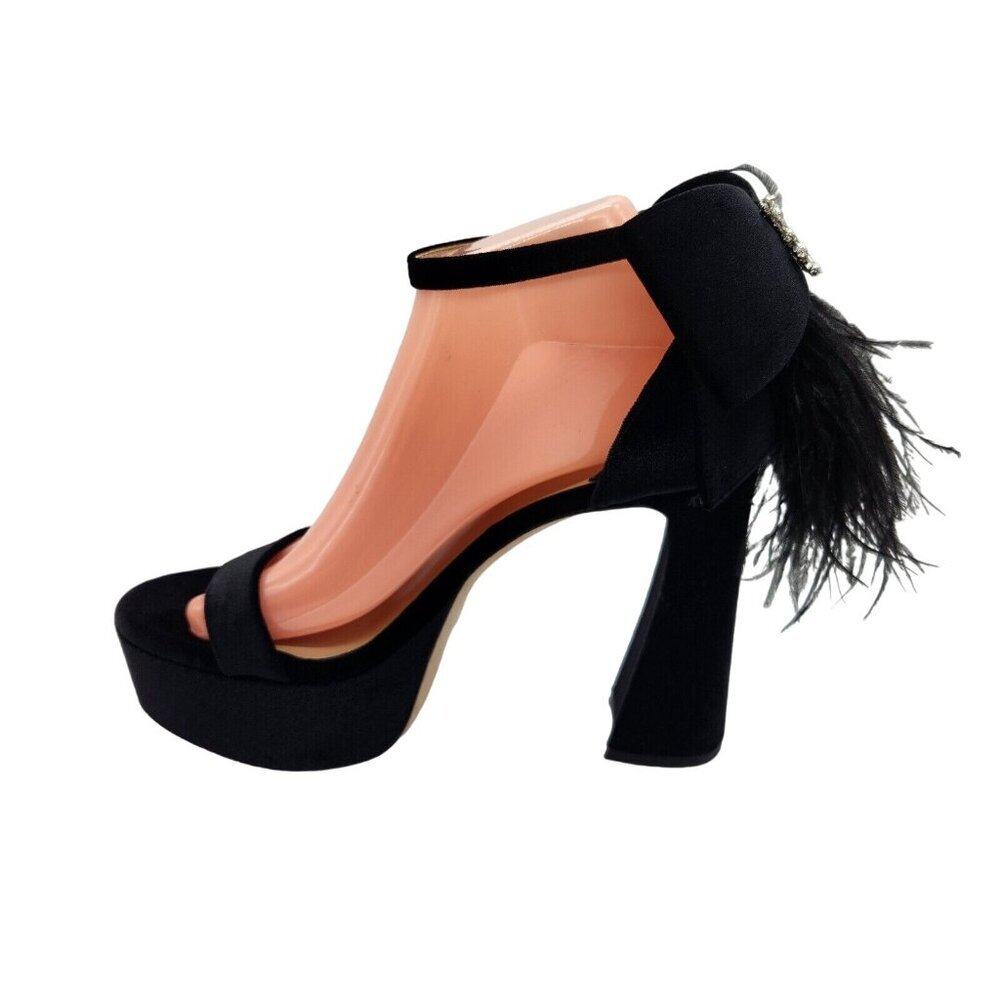 Antonio Melani Platform Sandals Size 7.5 Black Velvet feathers Rhinestone 663 - Picture 4 of 14
